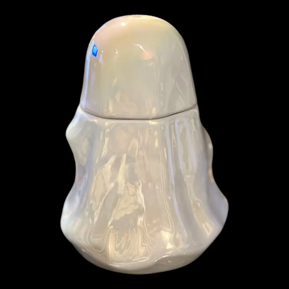 TARGET 2024 Iridescent Ceramic Ghost Canister Candy Jar 6.75” Silicone Gasket